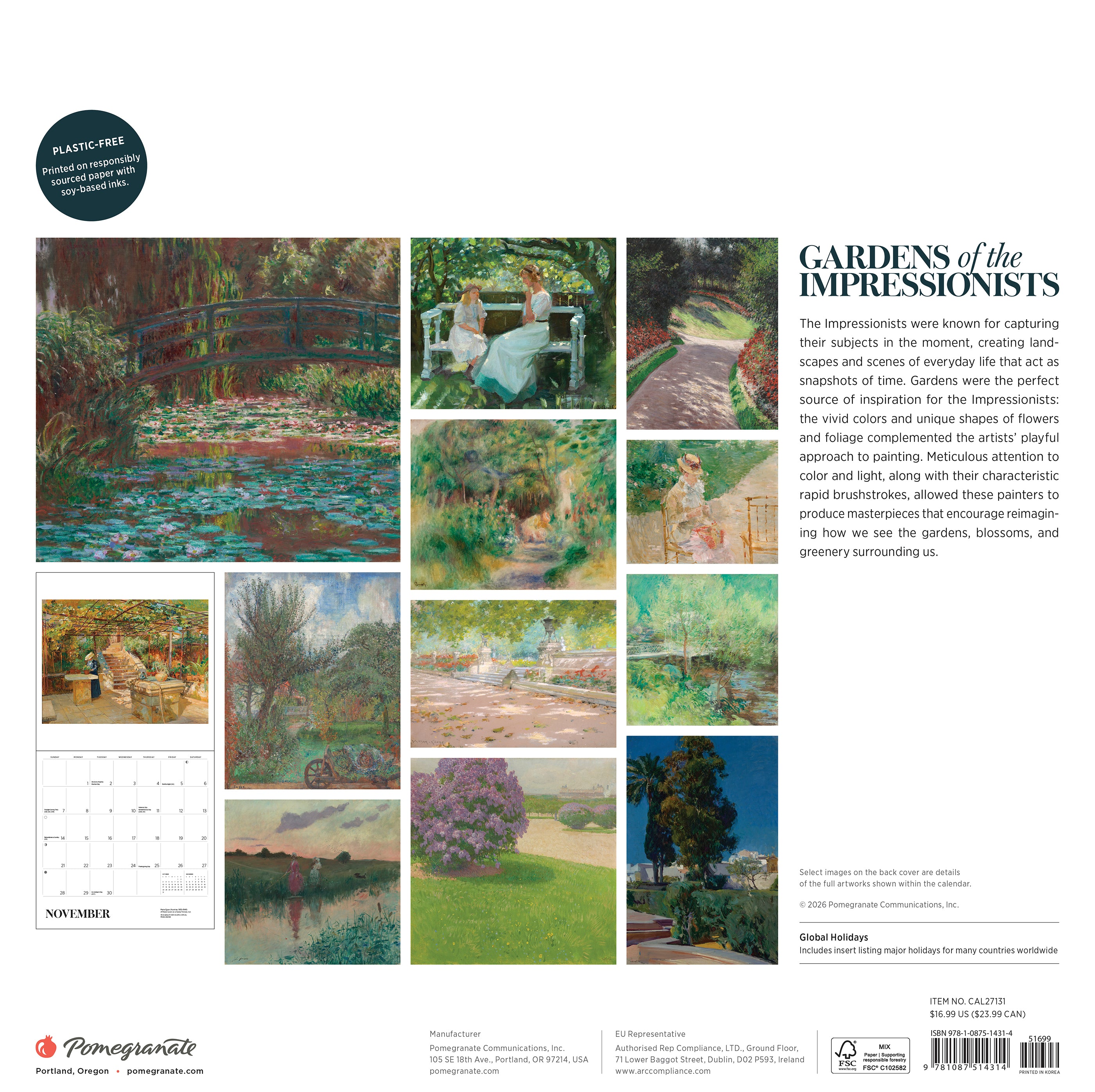 2027 Gardens of the Impressionists - Square Wall Calendar
