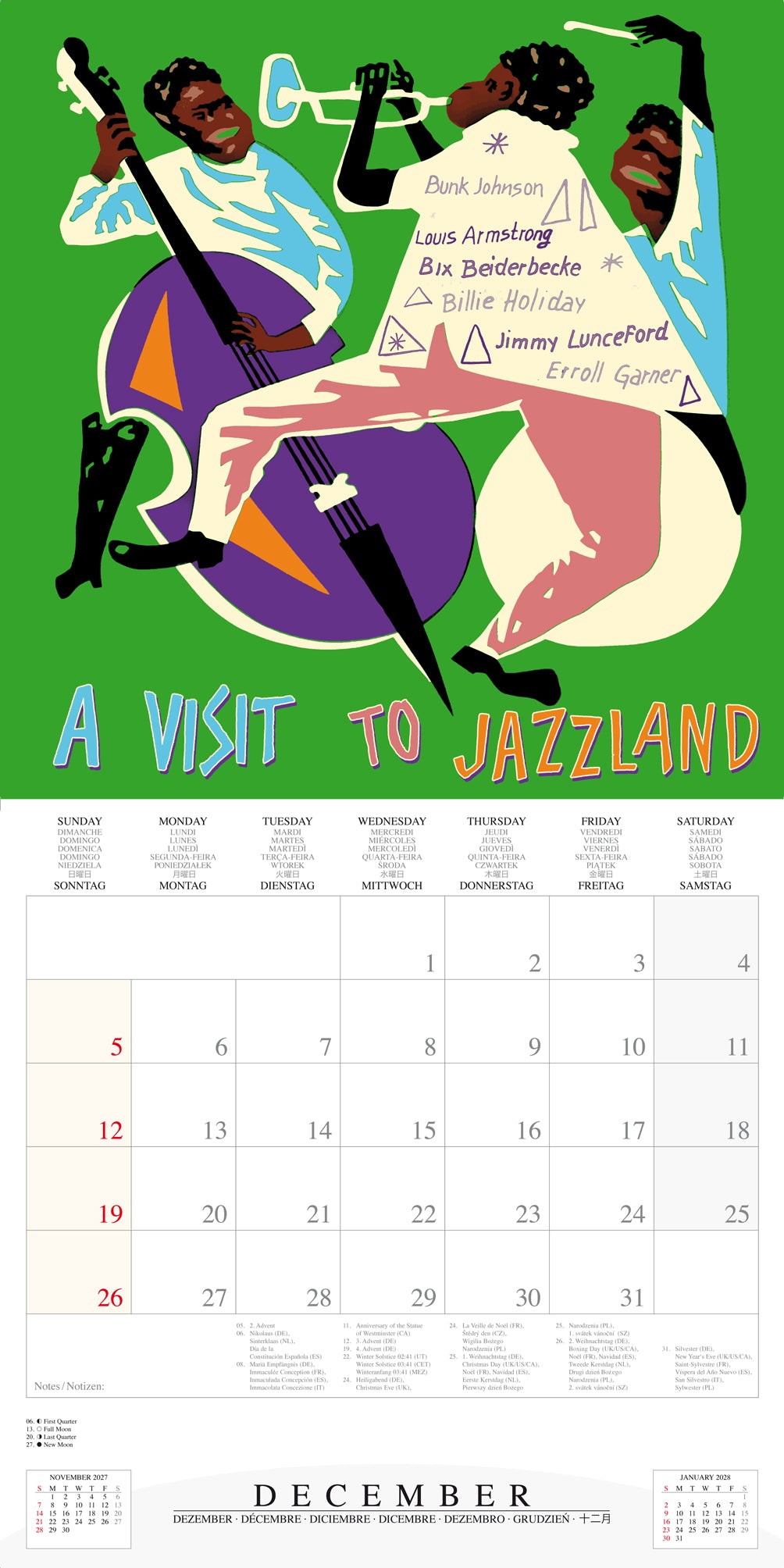 2027 Jazz Designs - Square Wall Calendar