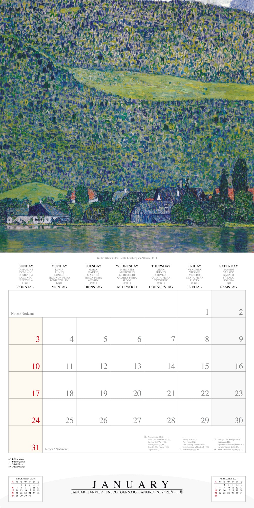 2027 Gustav Klimt Nature Impressions - Square Wall Calendar