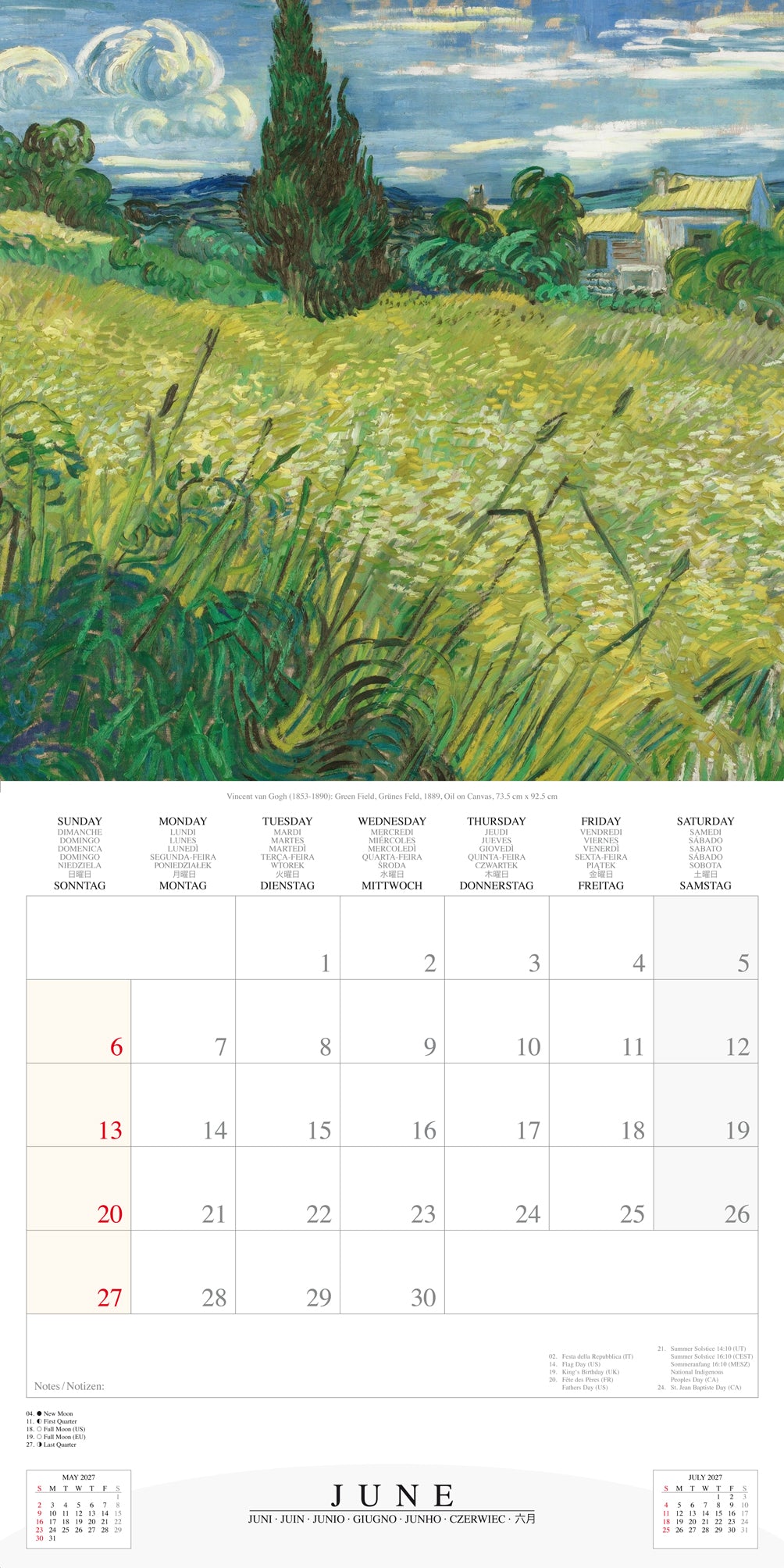 2027 Van Gogh Colours of the Provence - Square Wall Calendar