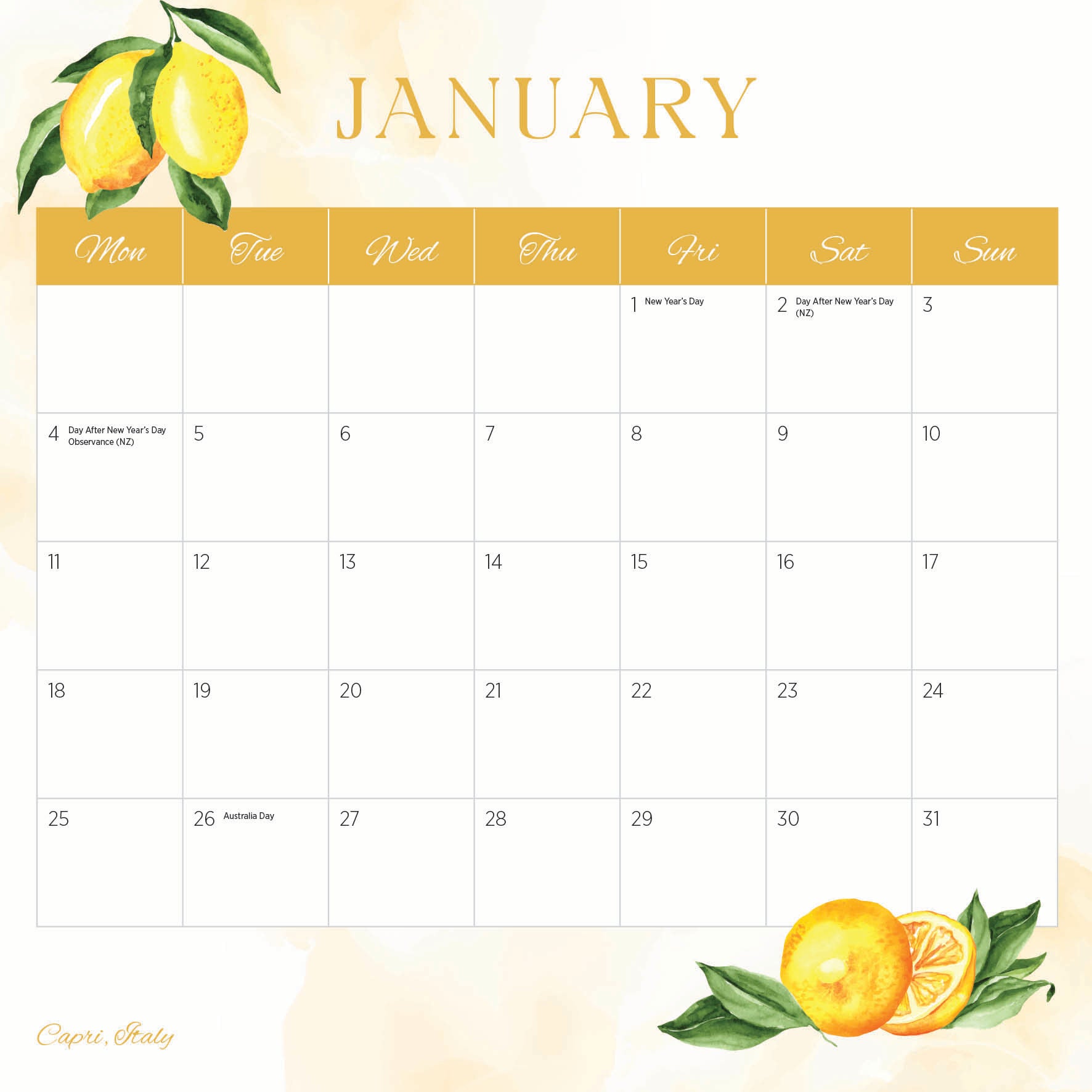 2027 European Holiday  - Square Wall Calendar