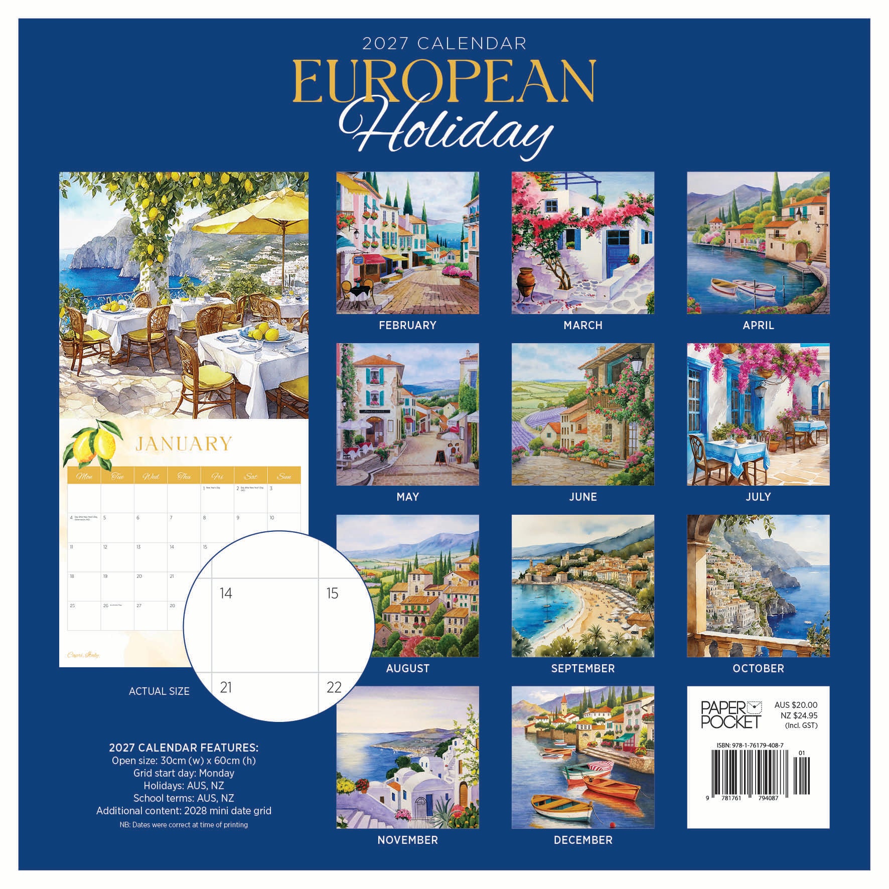 2027 European Holiday  - Square Wall Calendar