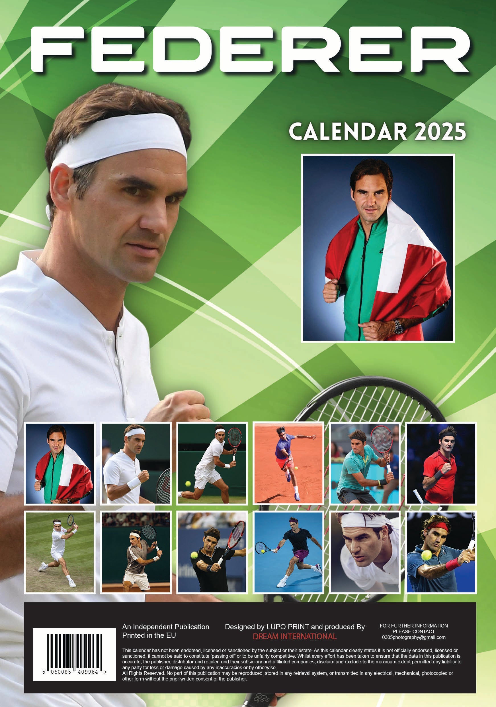 2025 Roger Federer - A3 Wall Calendar