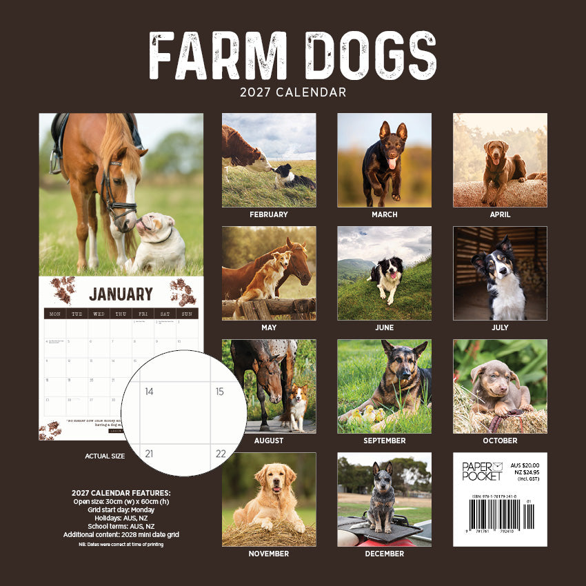 2027 Farm Dogs  - Square Wall Calendar
