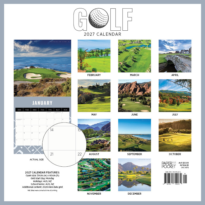 2027 Golf - Square Wall Calendar