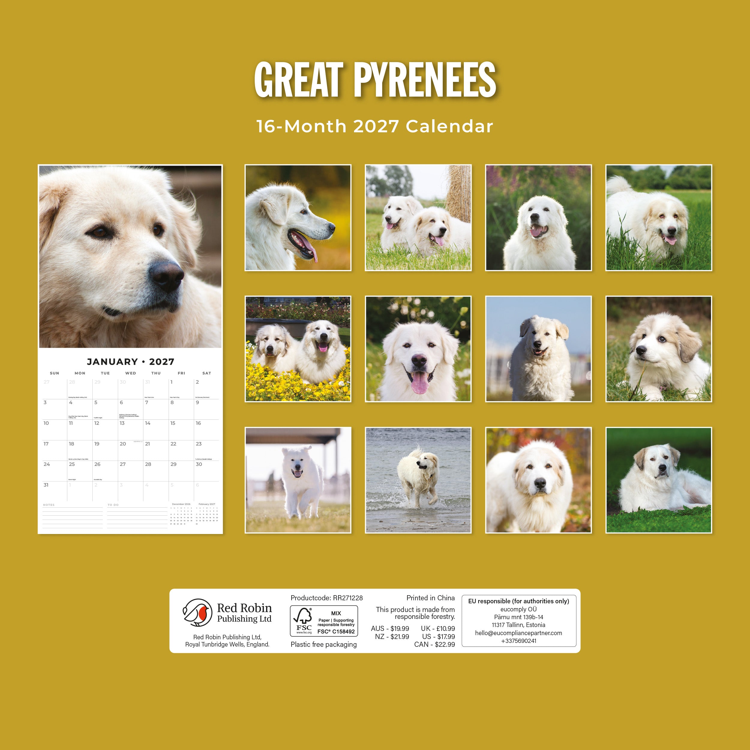 2027 Great Pyrenees - Square Wall Calendar