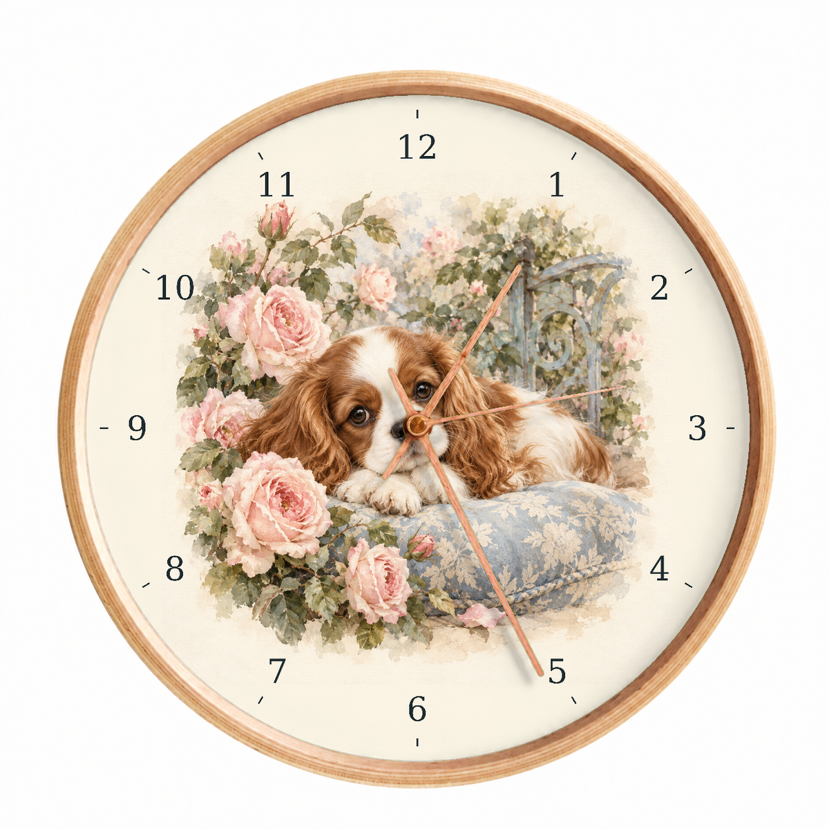 IMAGE_01_Front_-_Cavalier_Rose_Cushion_Wall_Clock_30cm_Wooden_Frame_-_WC-D044_-_649310203925.png