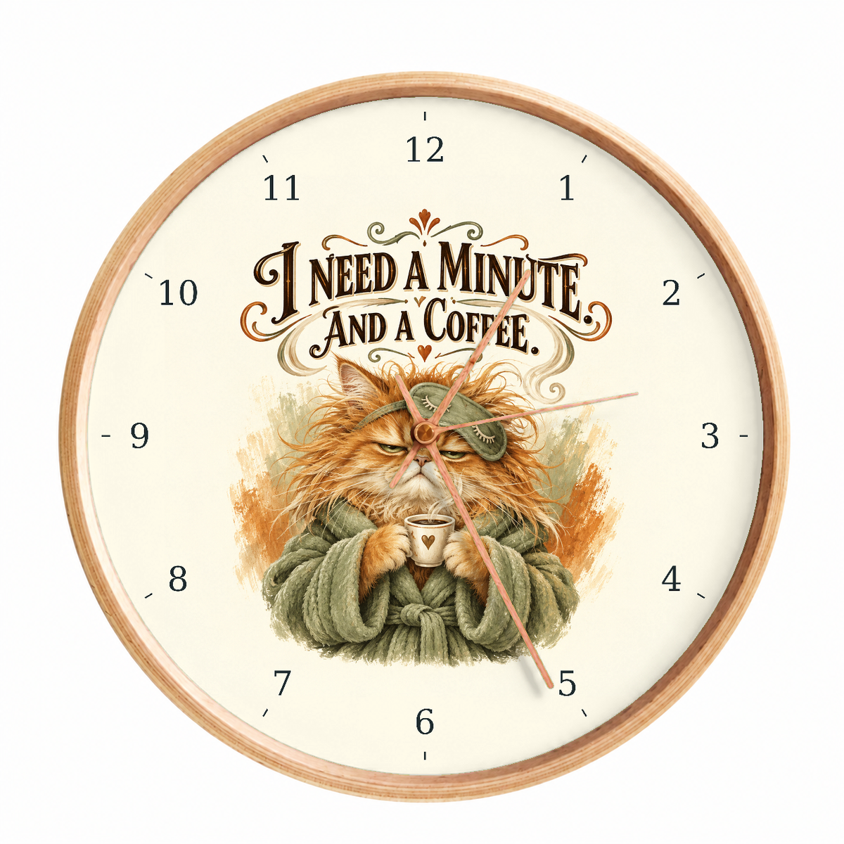 IMAGE_01_Front_-_Funny_Coffee_Cat_Wall_Clock_30cm_Wooden_Frame_-_WC-H054_-_649310204021.png