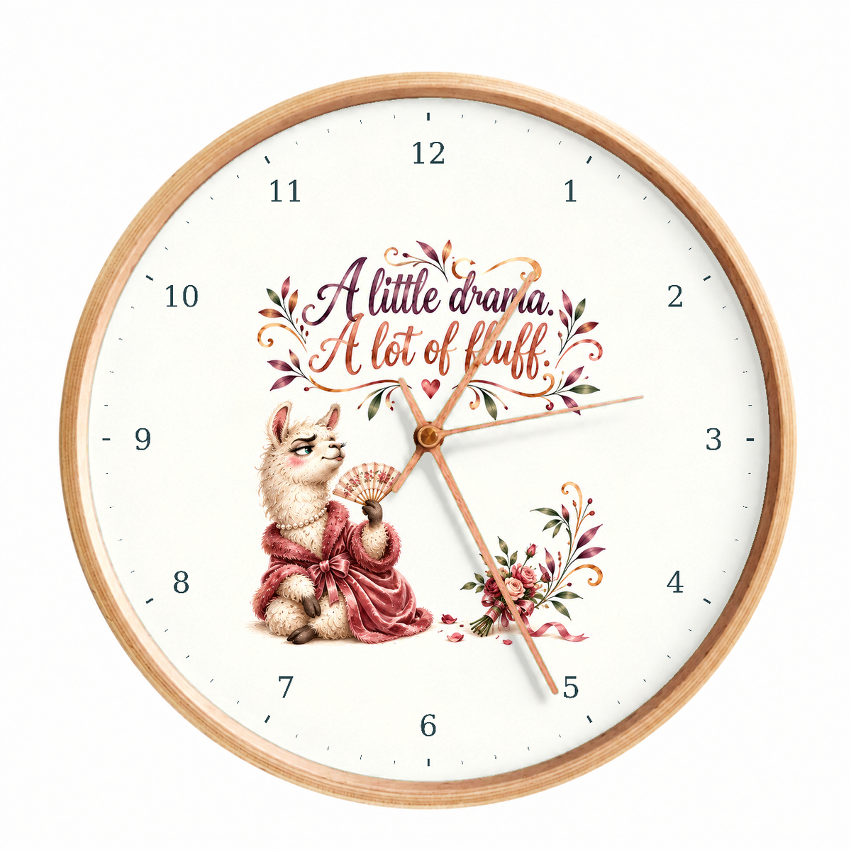 IMAGE_01_Front_-_Funny_Drama_Llama_Wall_Clock_30cm_Wooden_Frame_-_WC-H055_-_649310204038.png