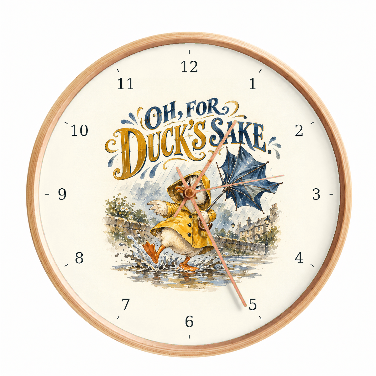 IMAGE_01_Front_-_Funny_Rainy_Day_Duck_Wall_Clock_30cm_Wooden_Frame_-_WC-H082_-_649310204304.png