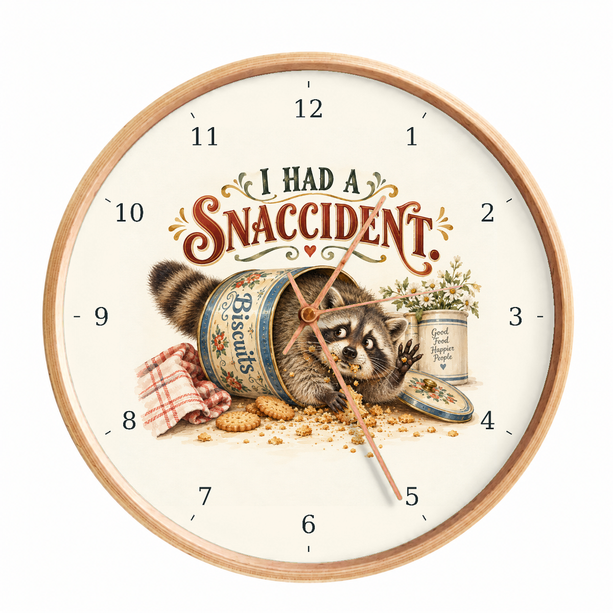 IMAGE_01_Front_-_Funny_Snaccident_Raccoon_Wall_Clock_30cm_Wooden_Frame_-_WC-H057_-_649310204052.png