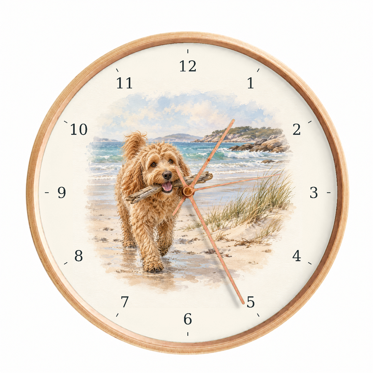 IMAGE_01_Front_-_Groodle_Beach_Walk_Wall_Clock_30cm_Wooden_Frame_-_WC-D046_-_649310203949.png