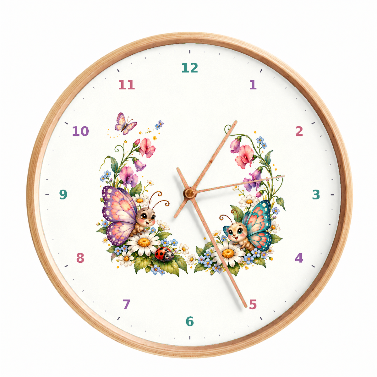 IMAGE_01_Front_-_Kids_Butterfly_Meadow_Wall_Clock_30cm_Wooden_Frame_-_WC-K104_-_649310204526.png