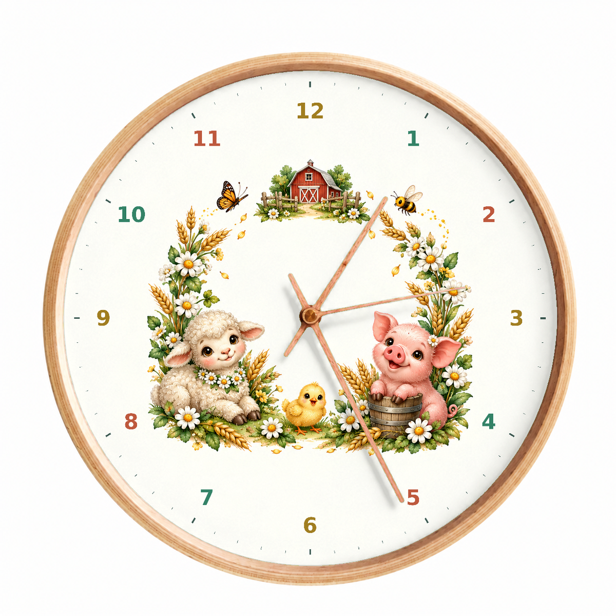 IMAGE_01_Front_-_Kids_Farm_Animals_Wall_Clock_30cm_Wooden_Frame_-_WC-K092_-_649310204403.png