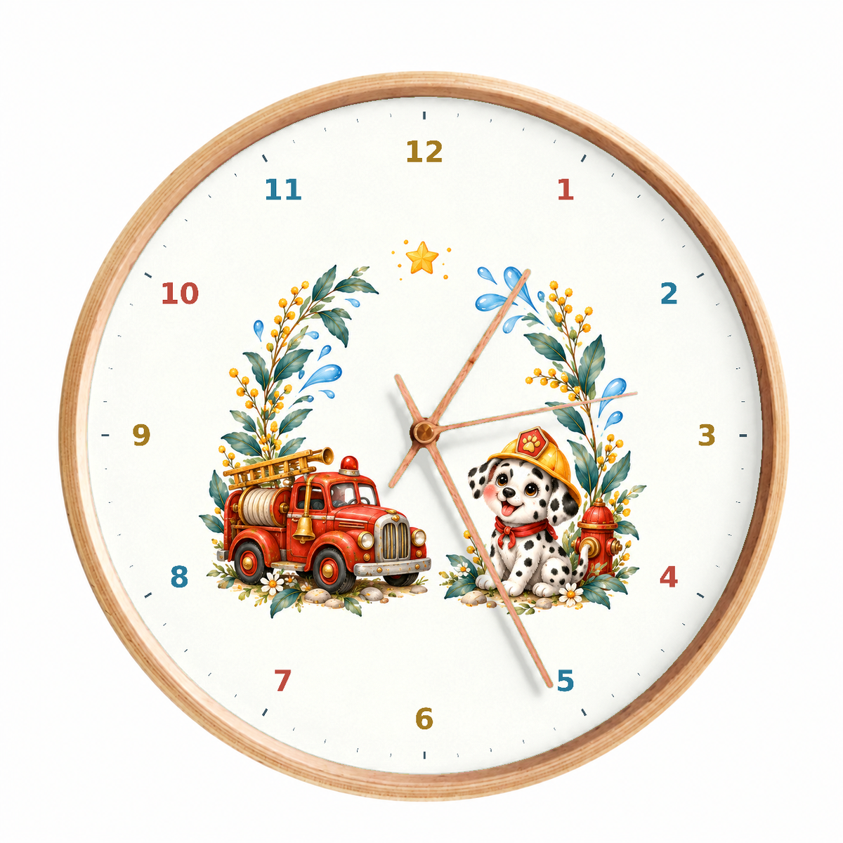 IMAGE_01_Front_-_Kids_Fire_Engine_Wall_Clock_30cm_Wooden_Frame_-_WC-K098_-_649310204465.png