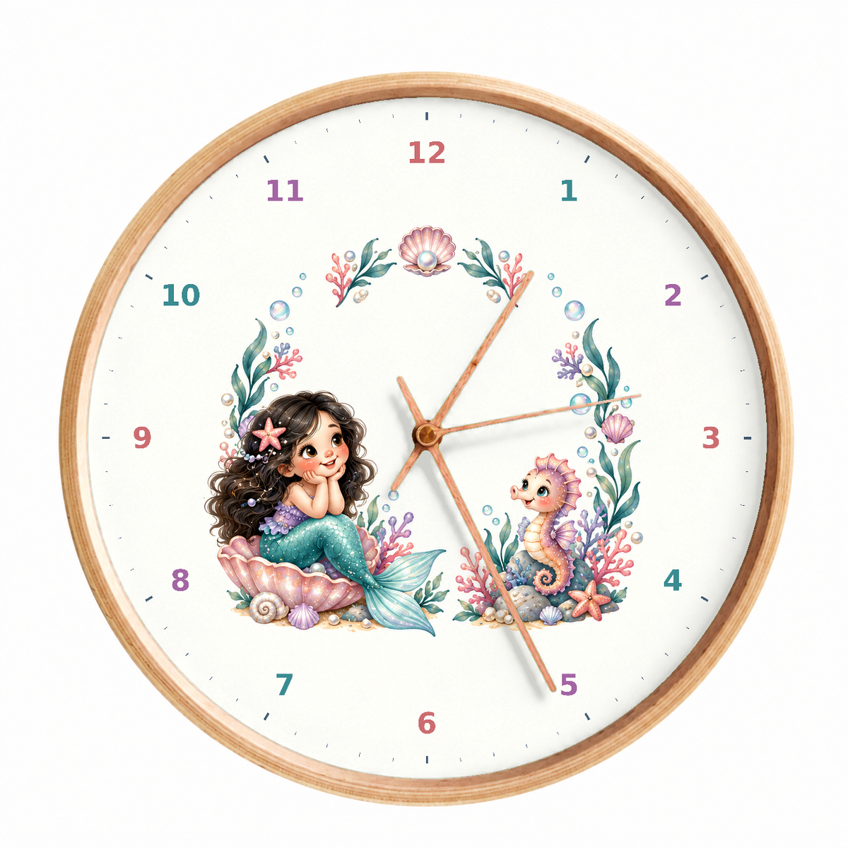 IMAGE_01_Front_-_Kids_Mermaid_Seahorse_Wall_Clock_30cm_Wooden_Frame_-_WC-K100_-_649310204489.png