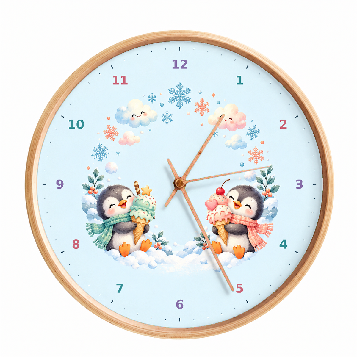 IMAGE_01_Front_-_Kids_Penguin_Ice_Cream_Wall_Clock_30cm_Wooden_Frame_-_WC-K112_-_649310204601.png