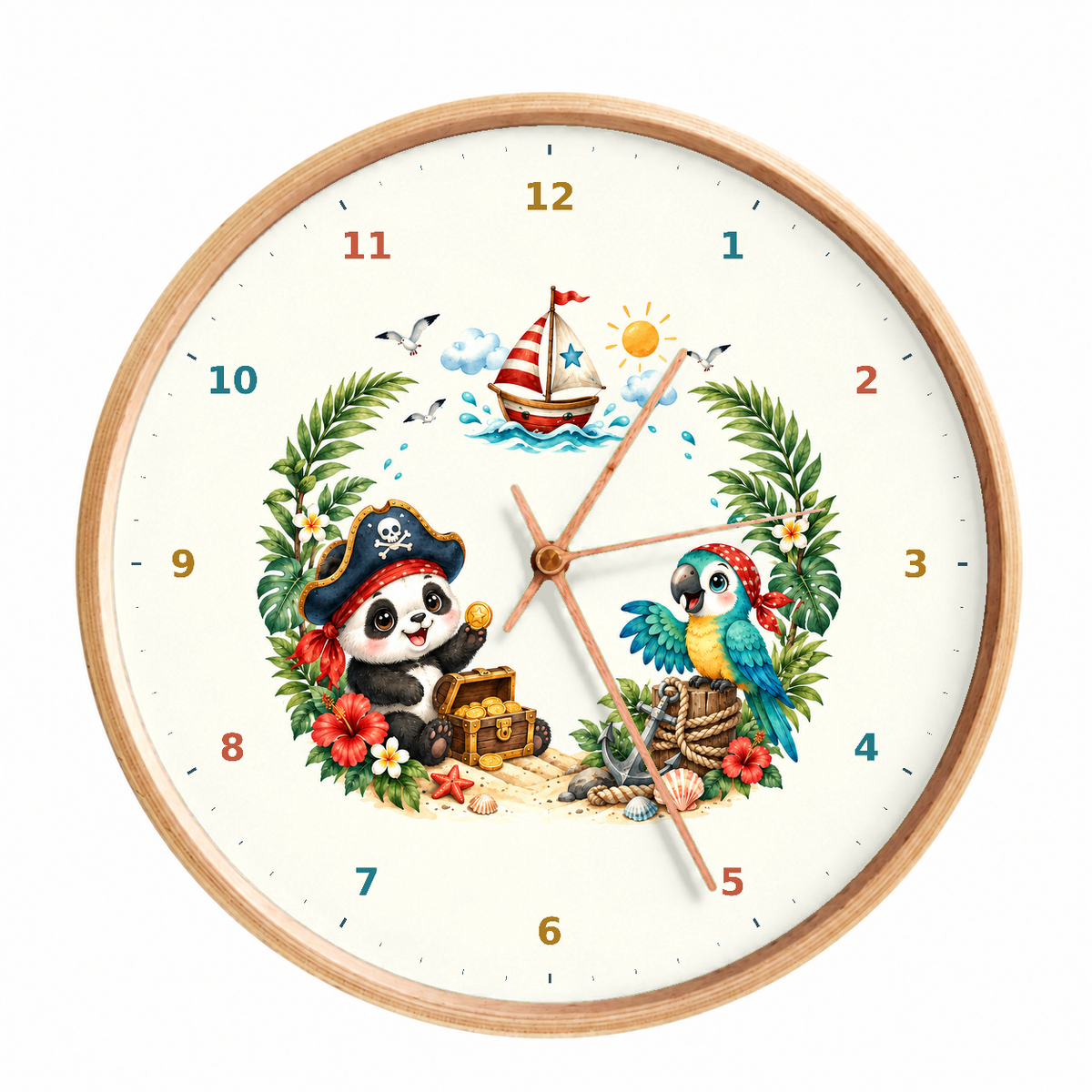 IMAGE_01_Front_-_Kids_Pirate_Panda_Wall_Clock_30cm_Wooden_Frame_-_WC-K089_-_649310204373.png