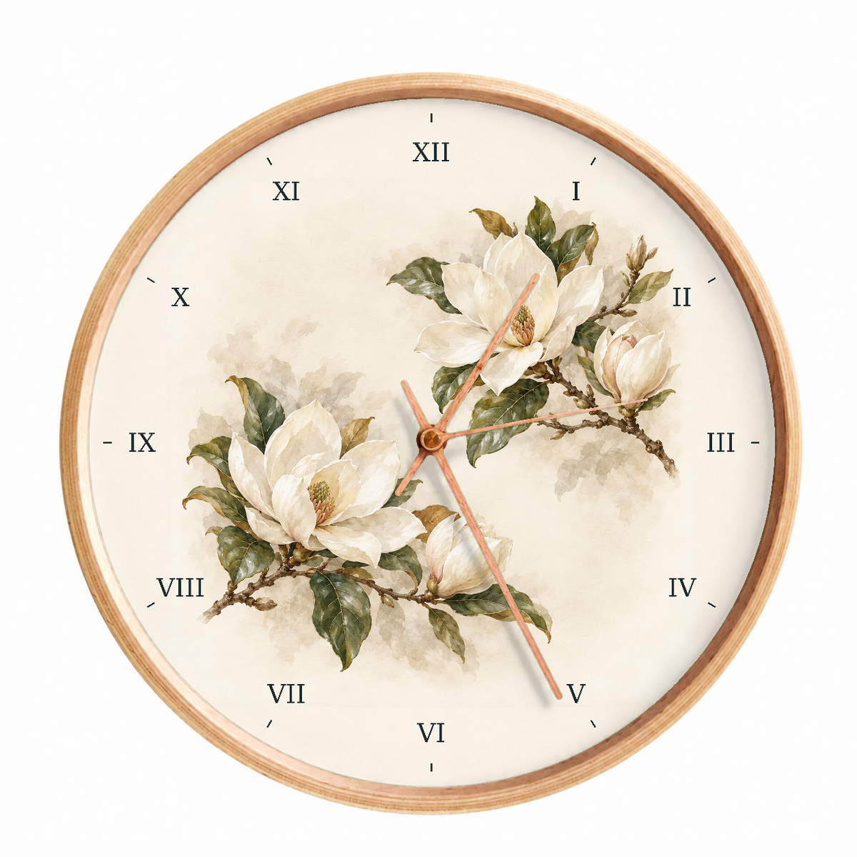 IMAGE_01_Front_-_Magnolia_Floral_Wall_Clock_30cm_Wooden_Frame_-_WC-F010_-_649310203581.png