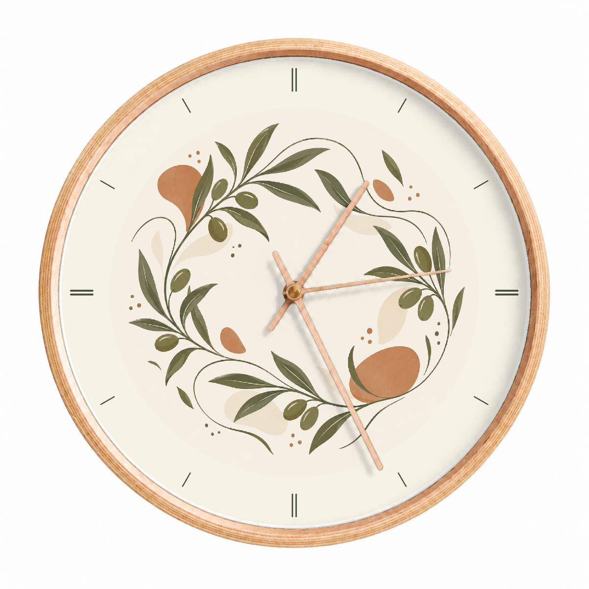 IMAGE_01_Front_-_Olive_Leaf_Wall_Clock_30cm_Wooden_Frame_-_WC-F018_-_649310203666.png