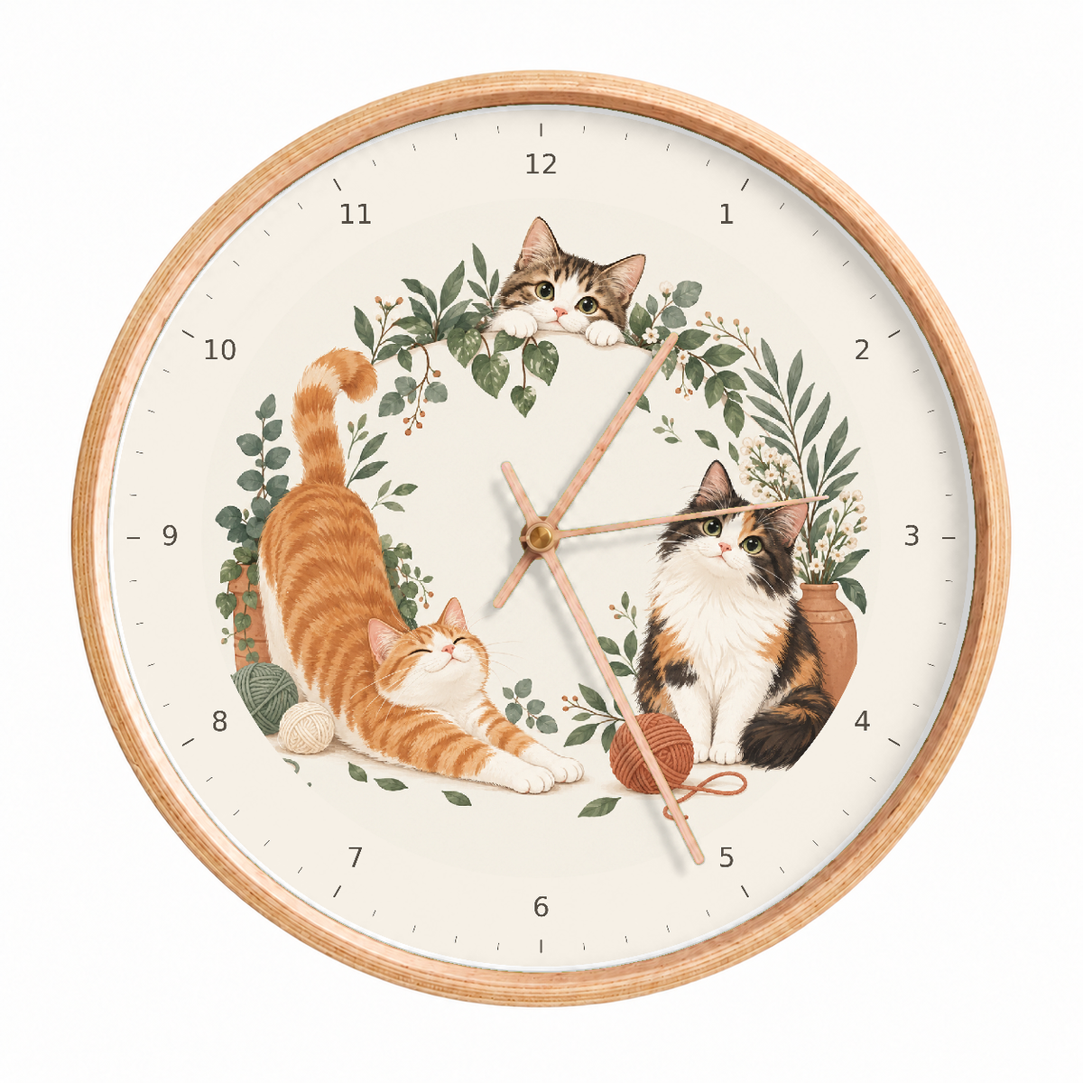 IMAGE_01_Front_-_Playful_Cats_Wall_Clock_30cm_Wooden_Frame_-_WC-A009_-_649310203574.png