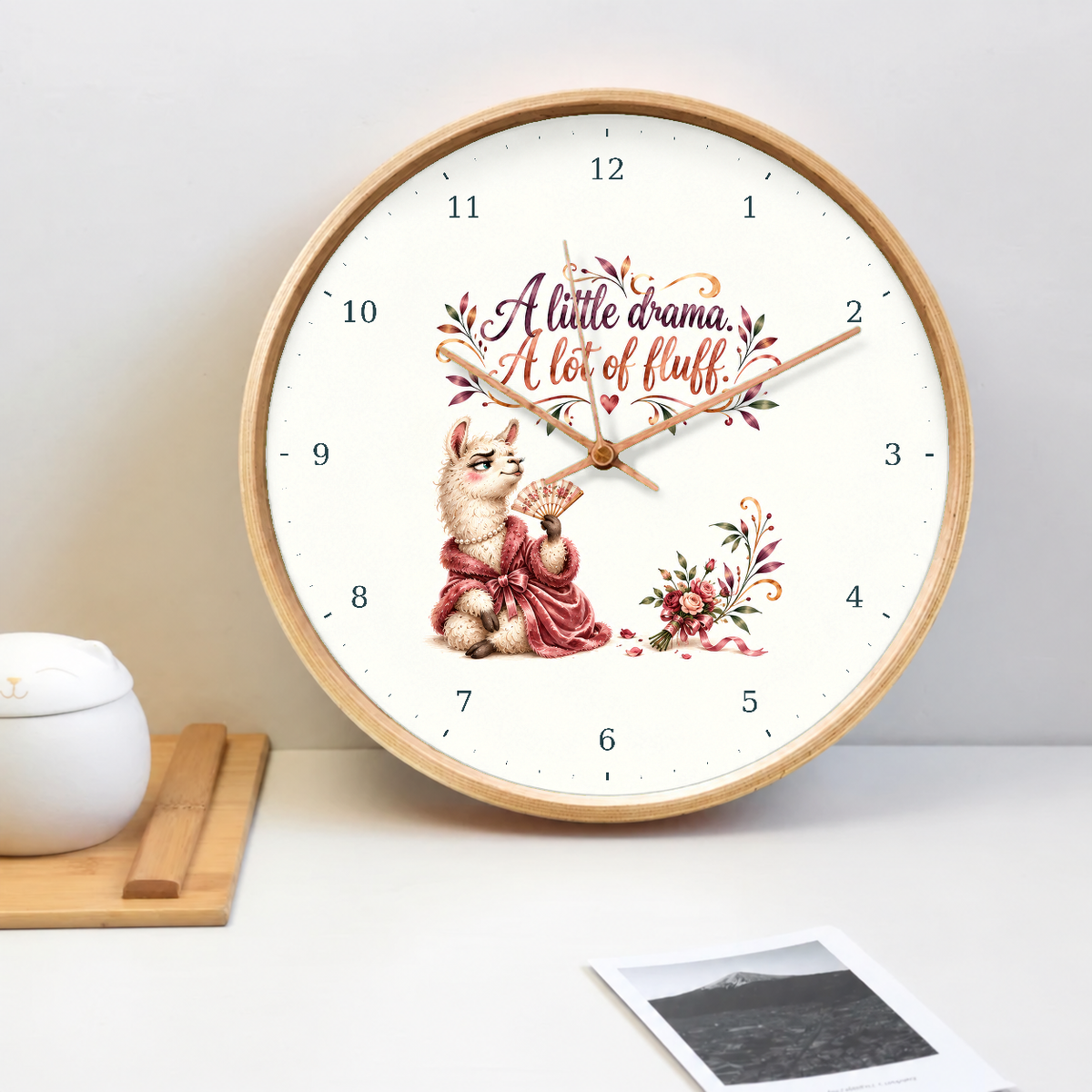 IMAGE_02_Tabletop_-_Funny_Drama_Llama_Wall_Clock_30cm_Wooden_Frame_-_WC-H055_-_649310204038.png