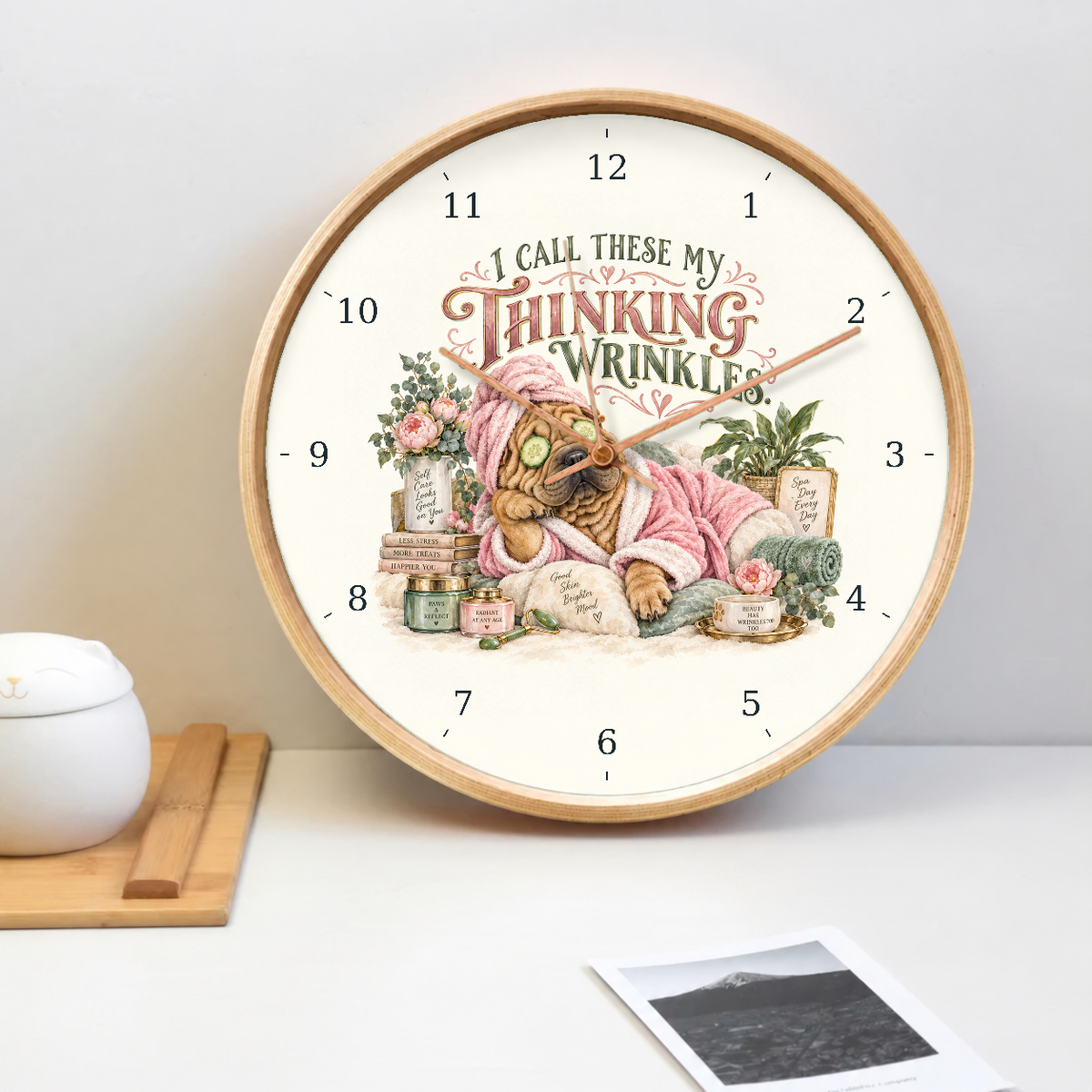 IMAGE_02_Tabletop_-_Funny_Pink_Spa_Dog_Wall_Clock_30cm_Wooden_Frame_-_WC-H063_-_649310204113.png
