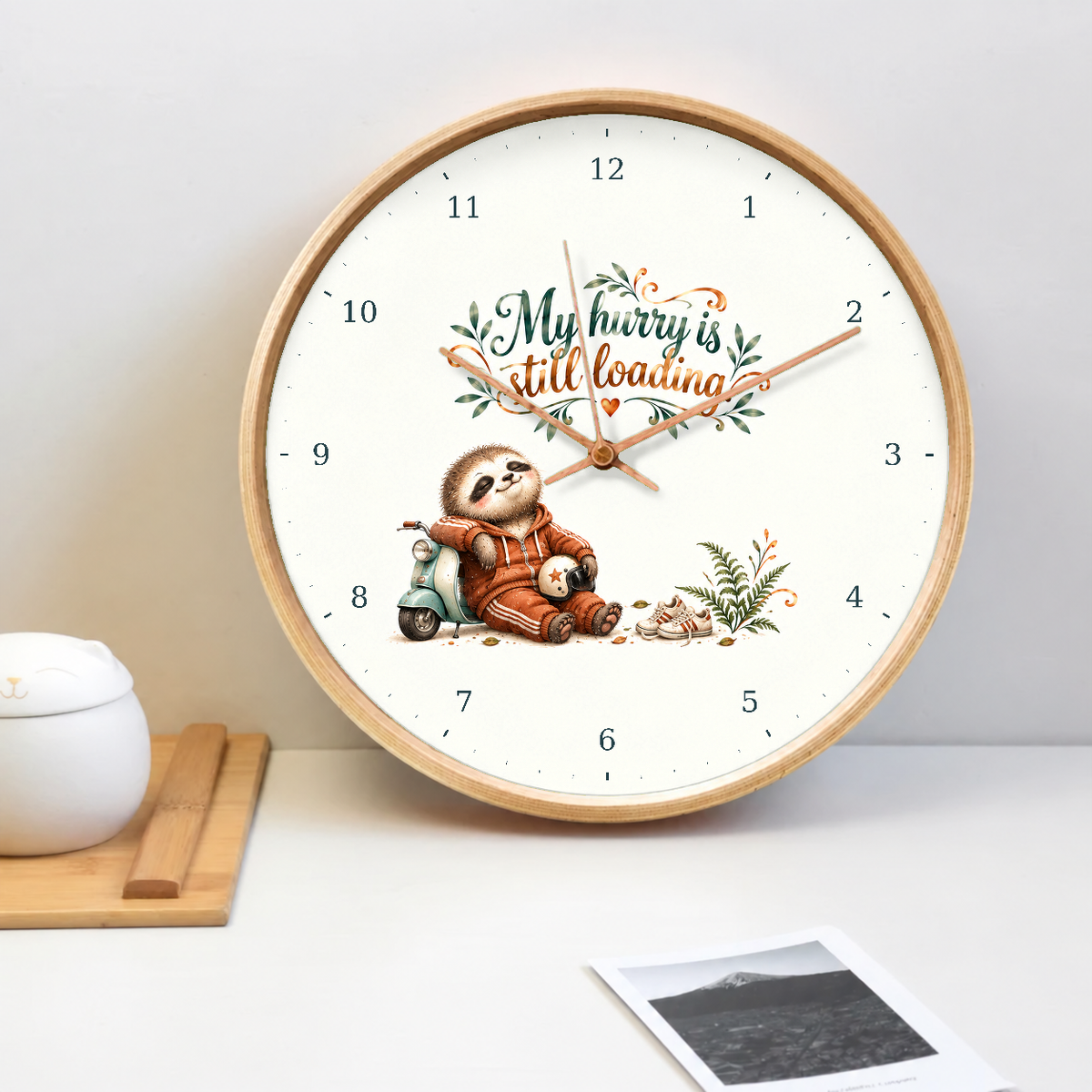 IMAGE_02_Tabletop_-_Funny_Sloth_Scooter_Wall_Clock_30cm_Wooden_Frame_-_WC-H056_-_649310204045.png