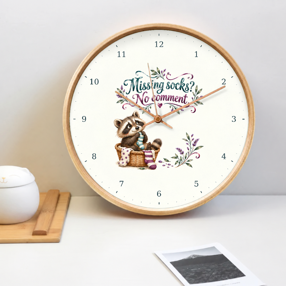 IMAGE_02_Tabletop_-_Funny_Sock_Raccoon_Wall_Clock_30cm_Wooden_Frame_-_WC-H075_-_649310204236.png