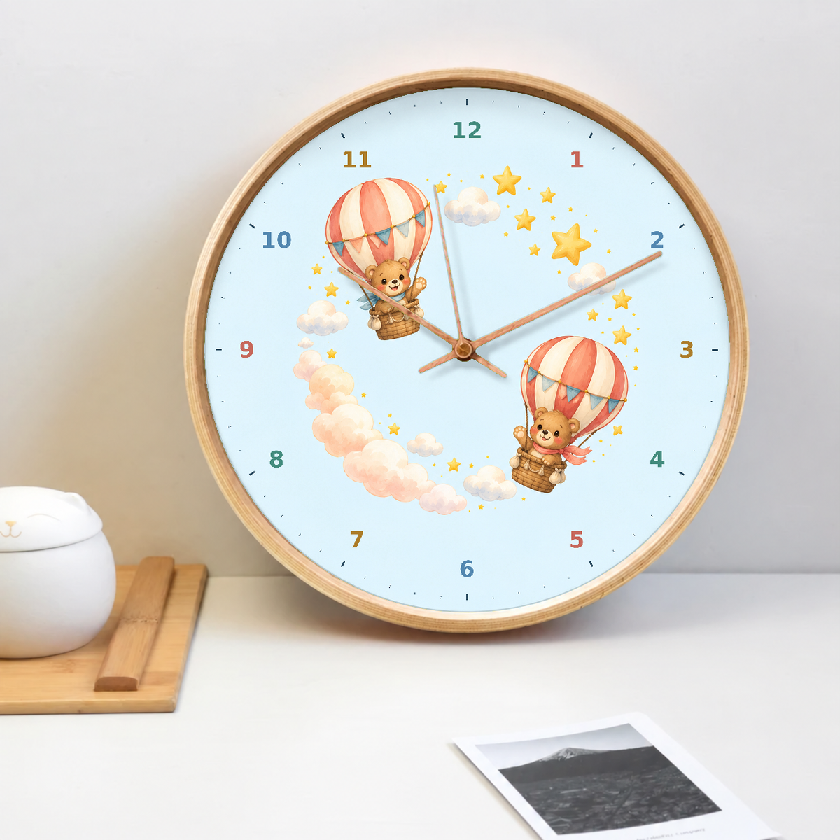 IMAGE_02_Tabletop_-_Kids_Bears_in_Balloons_Wall_Clock_30cm_Wooden_Frame_-_WC-K113_-_649310204618.png