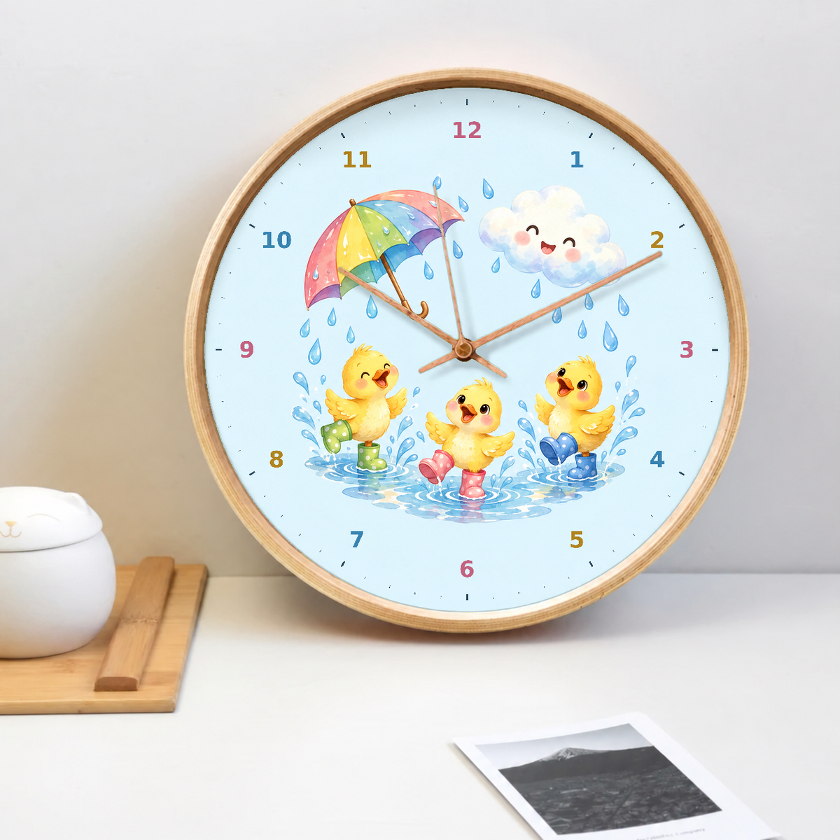 IMAGE_02_Tabletop_-_Kids_Duckling_Puddles_Wall_Clock_30cm_Wooden_Frame_-_WC-K102_-_649310204502.png