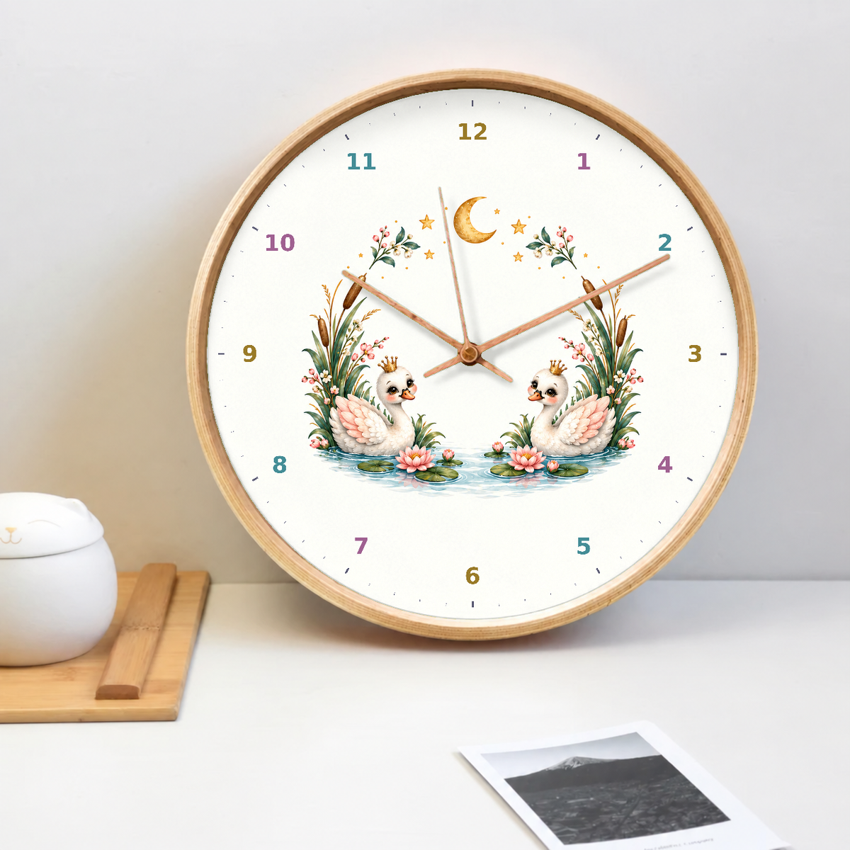 IMAGE_02_Tabletop_-_Kids_Swan_Lily_Wall_Clock_30cm_Wooden_Frame_-_WC-K114_-_649310204625.png