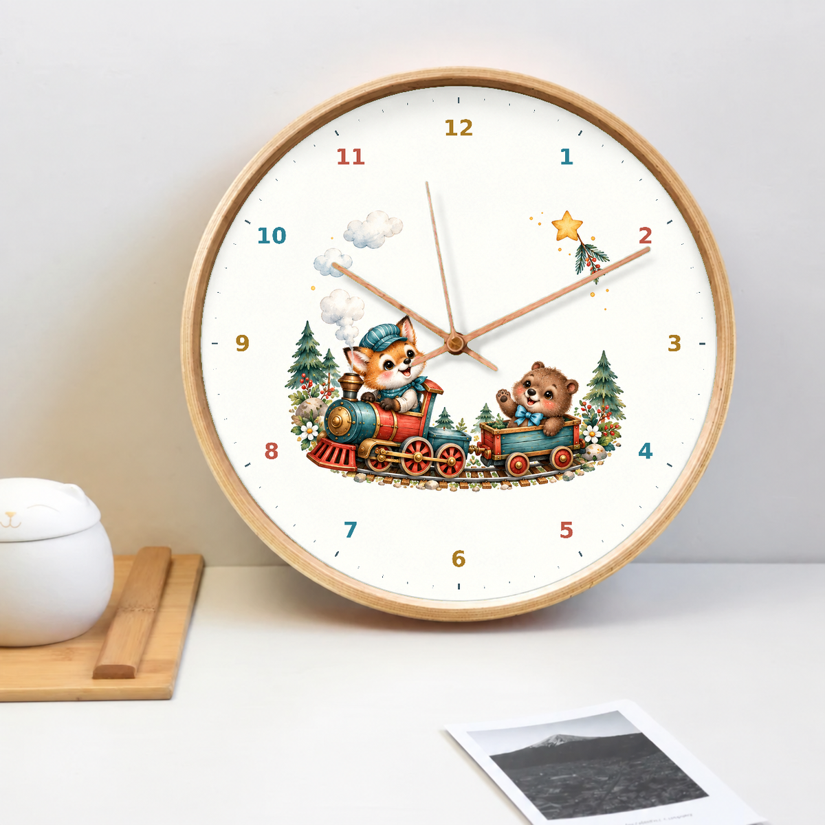 IMAGE_02_Tabletop_-_Kids_Woodland_Train_Wall_Clock_30cm_Wooden_Frame_-_WC-K107_-_649310204557.png