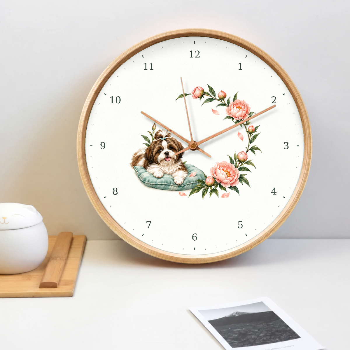 IMAGE_02_Tabletop_-_Shih_Tzu_Rose_Wall_Clock_30cm_Wooden_Frame_-_WC-D051_-_649310203994.png