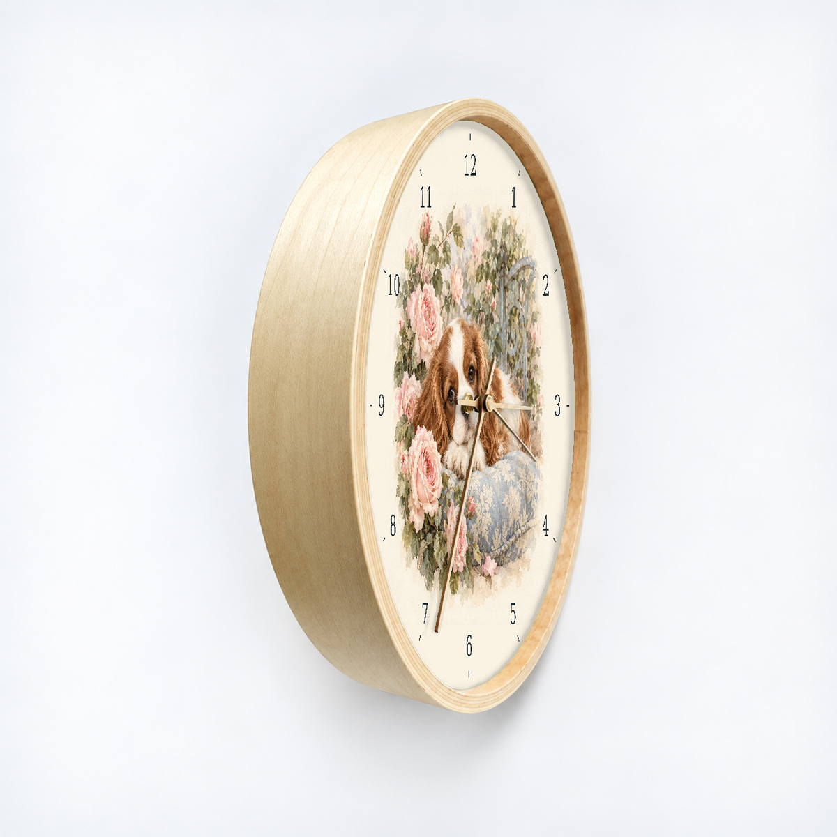 IMAGE_03_Angled_-_Cavalier_Rose_Cushion_Wall_Clock_30cm_Wooden_Frame_-_WC-D044_-_649310203925.png