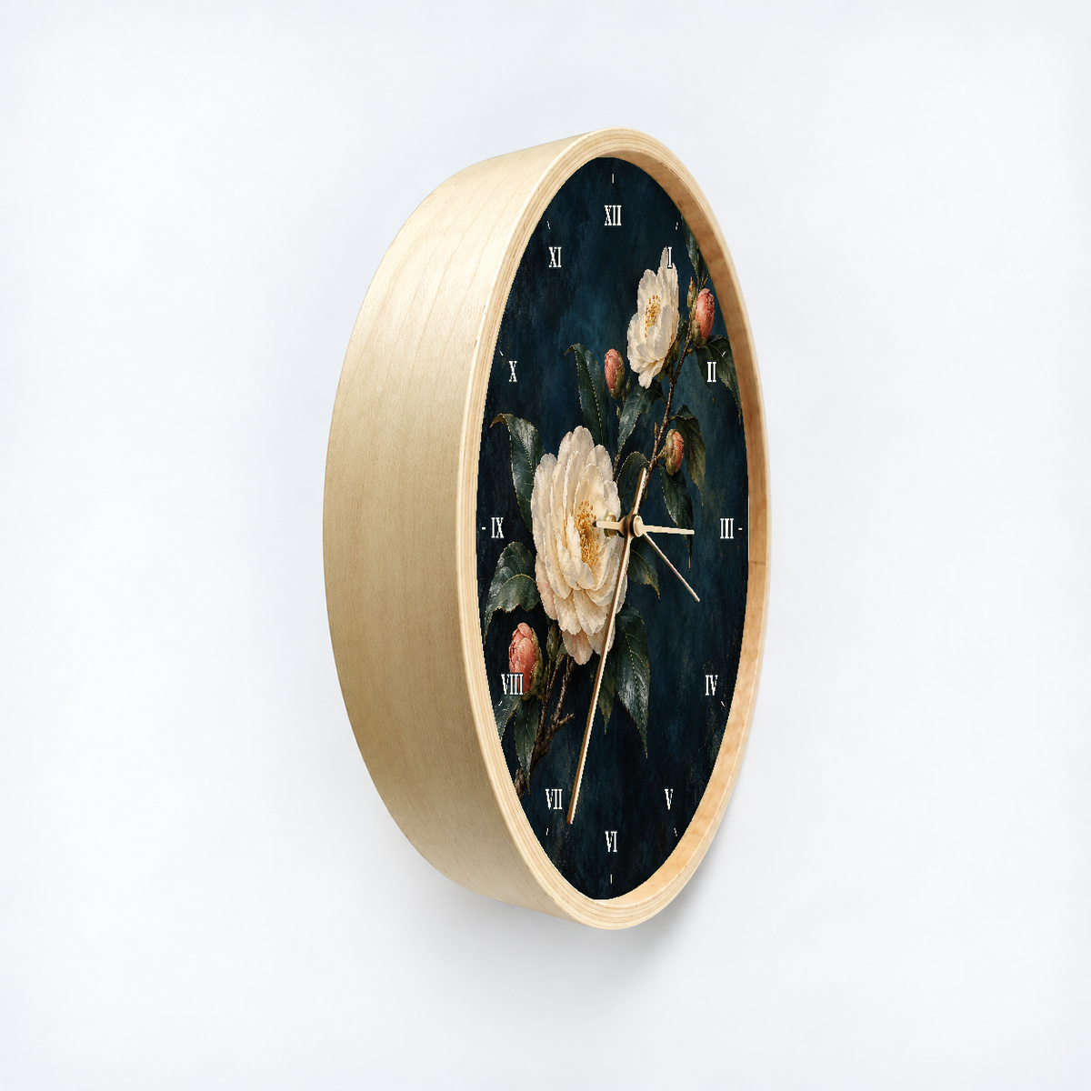 IMAGE_03_Angled_-_Dark_Camellia_Floral_Wall_Clock_30cm_Wooden_Frame_-_WC-F015_-_649310203635.png