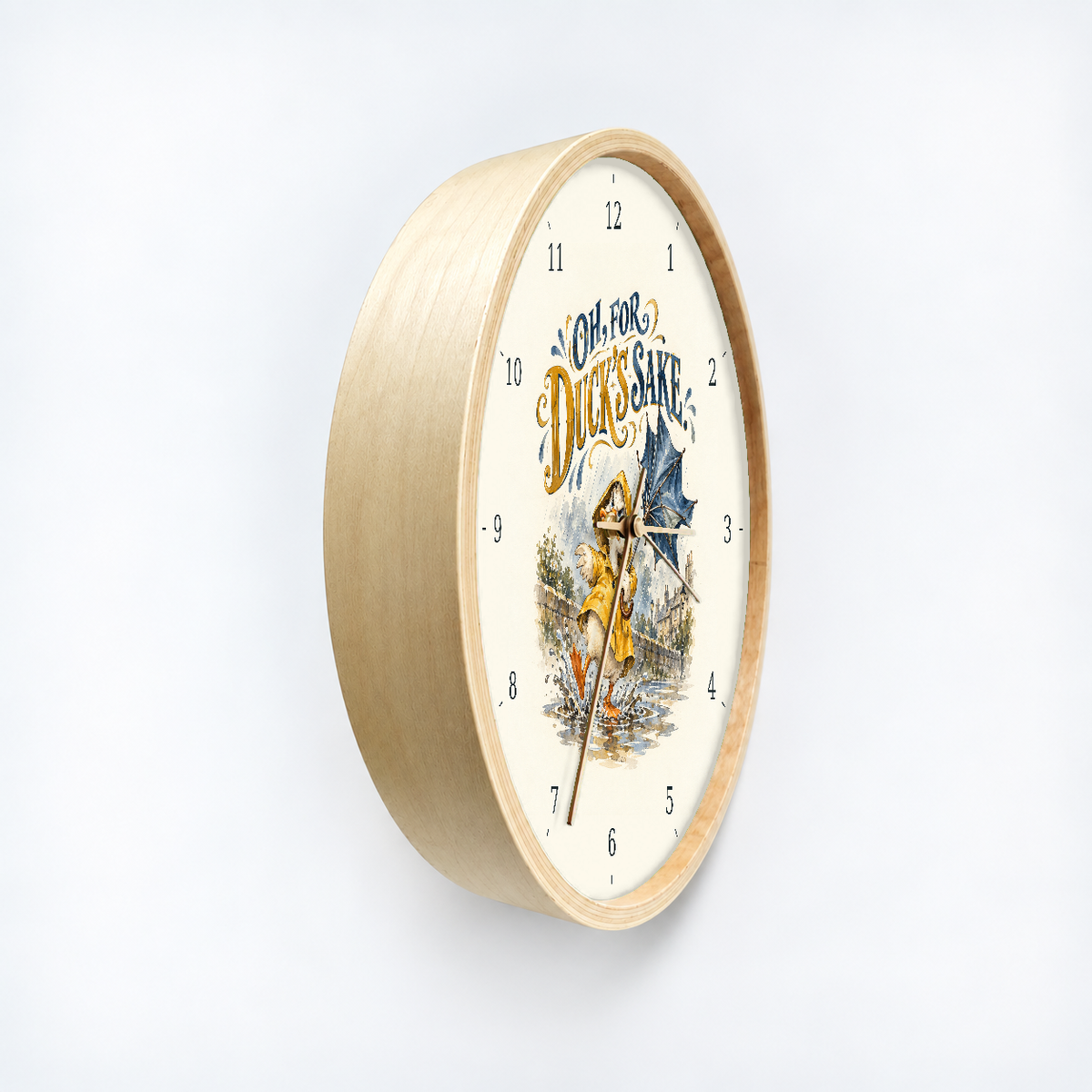 IMAGE_03_Angled_-_Funny_Rainy_Day_Duck_Wall_Clock_30cm_Wooden_Frame_-_WC-H082_-_649310204304.png