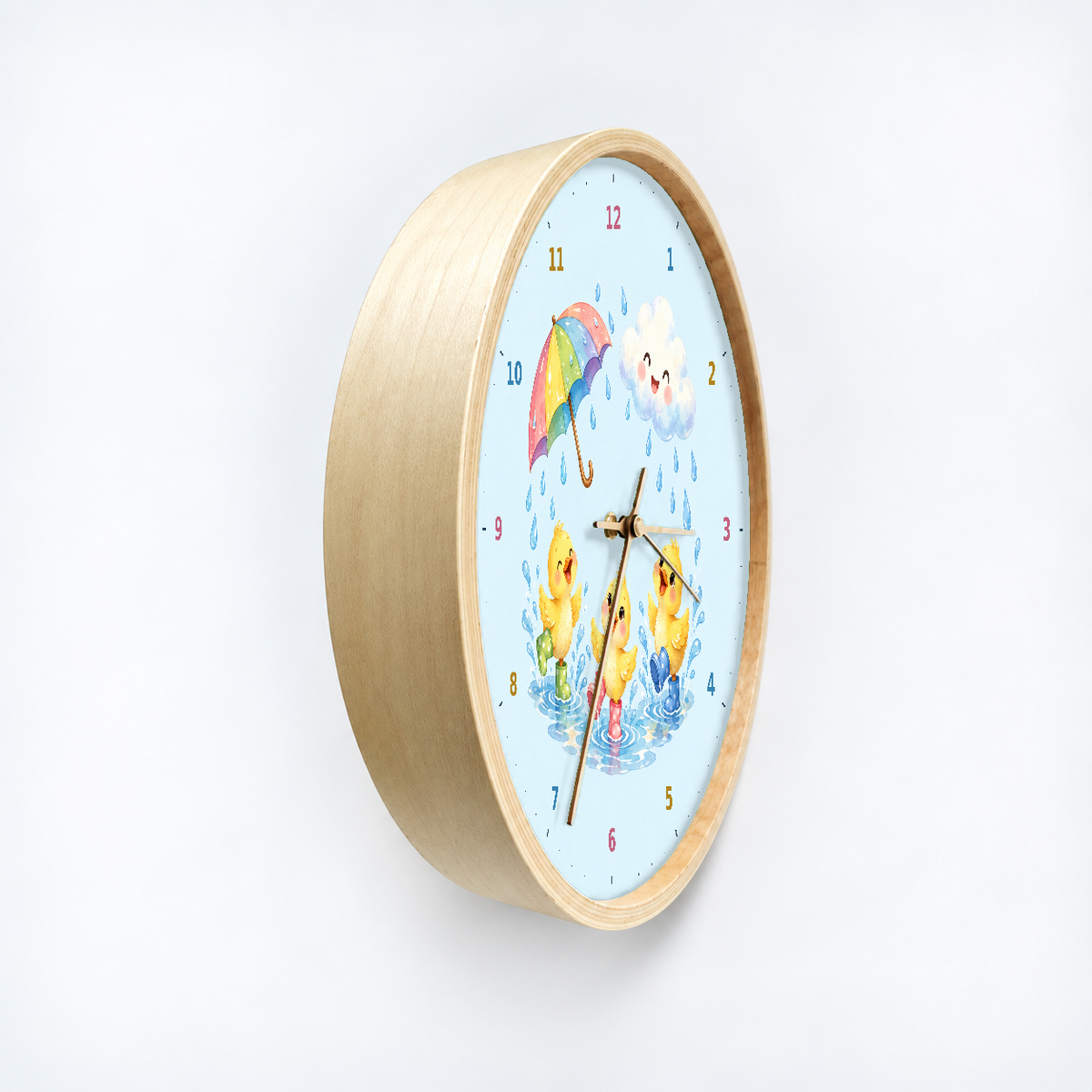 IMAGE_03_Angled_-_Kids_Duckling_Puddles_Wall_Clock_30cm_Wooden_Frame_-_WC-K102_-_649310204502.png