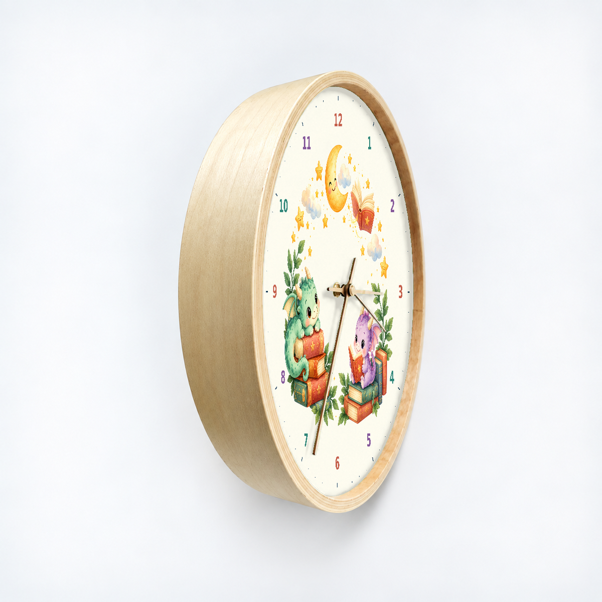 IMAGE_03_Angled_-_Kids_Reading_Dragons_Wall_Clock_30cm_Wooden_Frame_-_WC-K105_-_649310204533.png