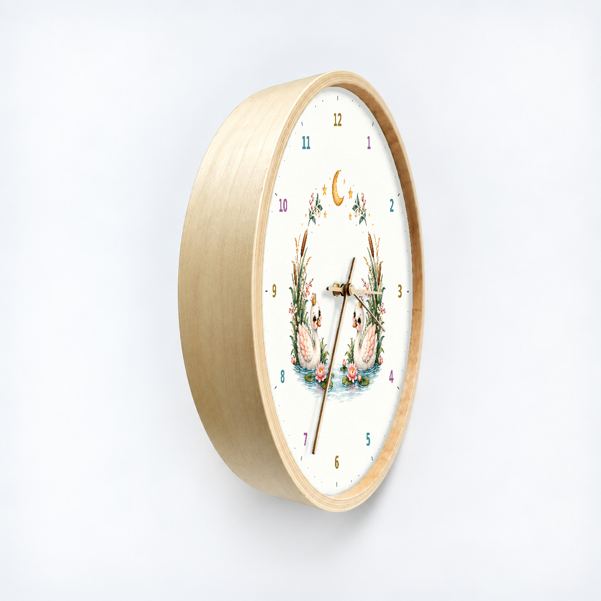 IMAGE_03_Angled_-_Kids_Swan_Lily_Wall_Clock_30cm_Wooden_Frame_-_WC-K114_-_649310204625.png