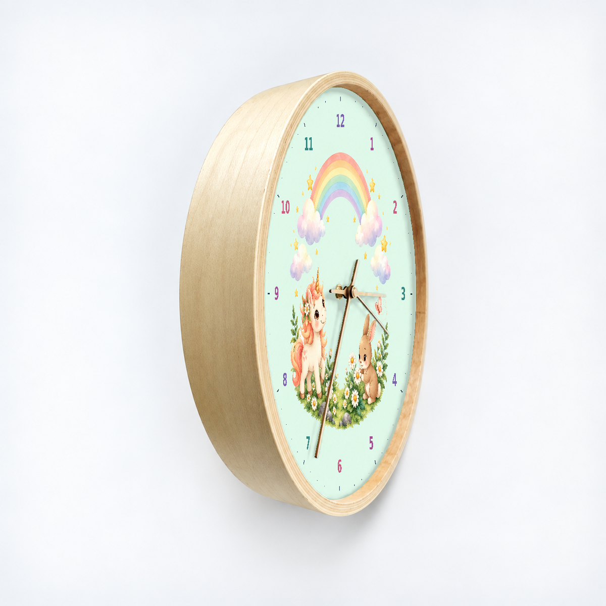 IMAGE_03_Angled_-_Kids_Unicorn_Rainbow_Wall_Clock_30cm_Wooden_Frame_-_WC-K093_-_649310204410.png