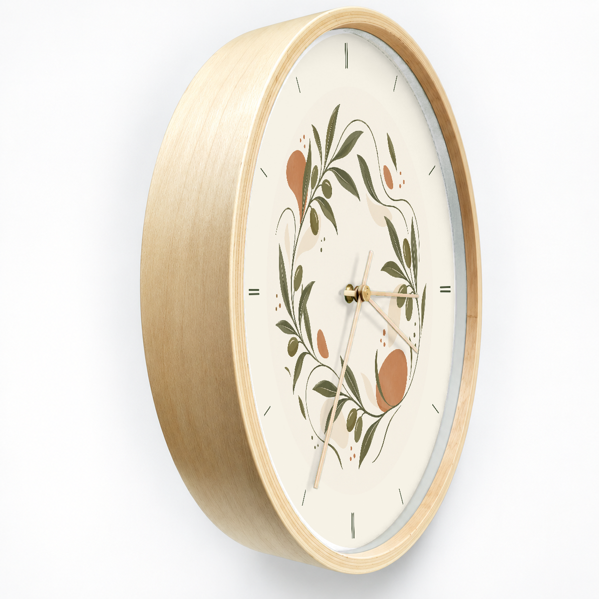 IMAGE_03_Angled_-_Olive_Leaf_Wall_Clock_30cm_Wooden_Frame_-_WC-F018_-_649310203666.png