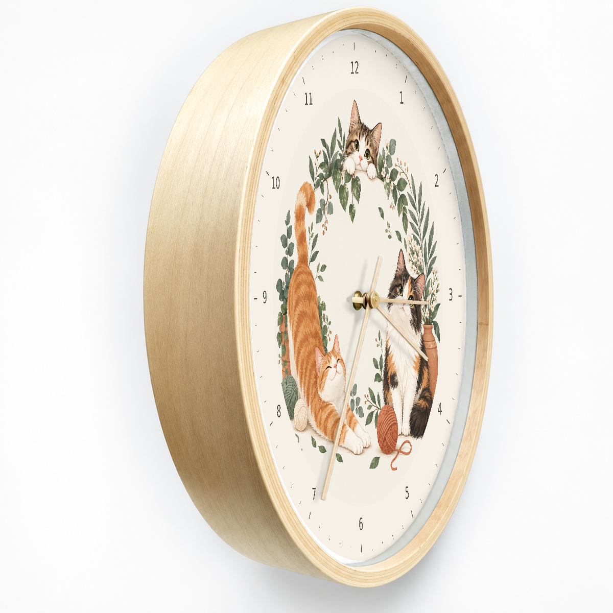 IMAGE_03_Angled_-_Playful_Cats_Wall_Clock_30cm_Wooden_Frame_-_WC-A009_-_649310203574.png