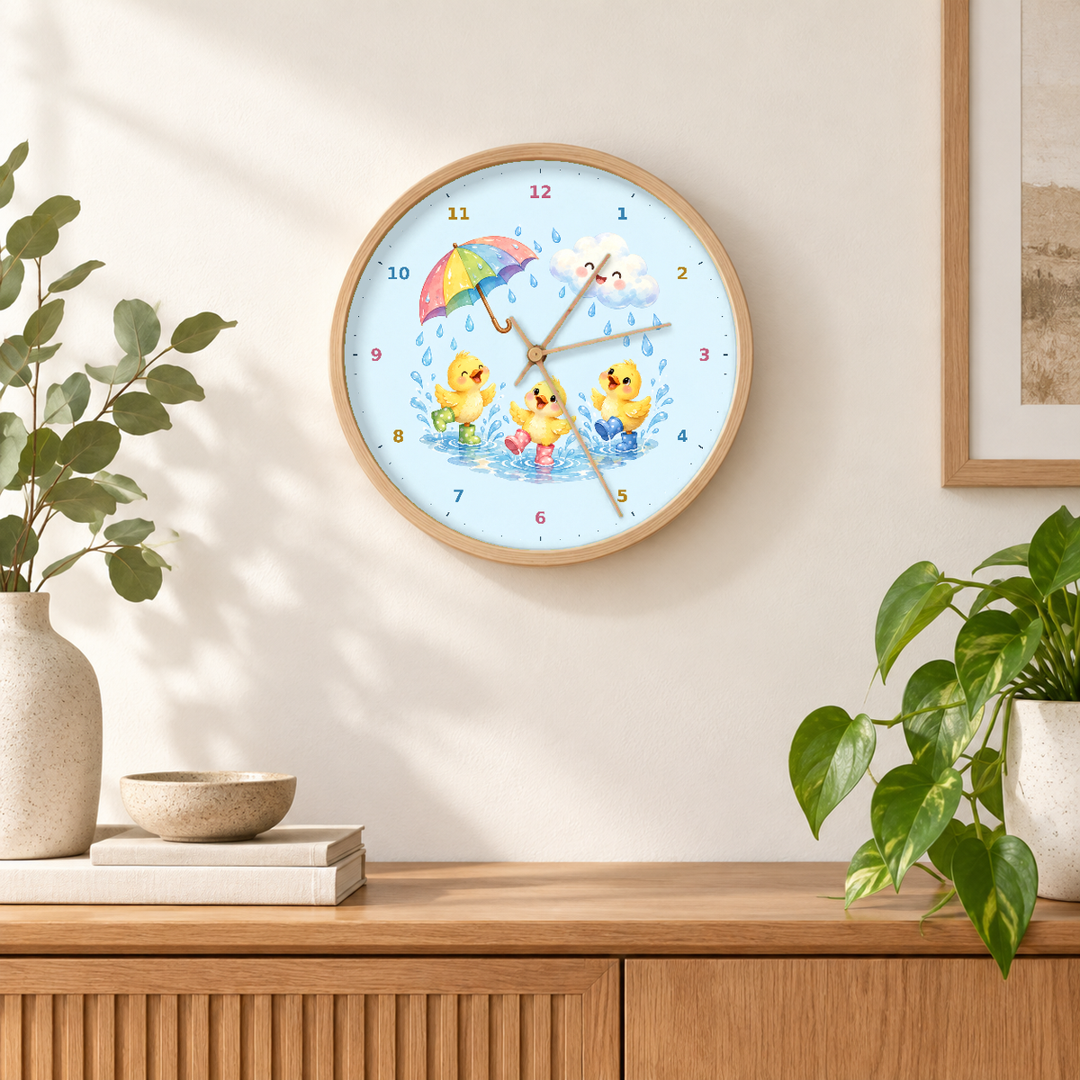 IMAGE_04_Wall_-_Kids_Duckling_Puddles_Wall_Clock_30cm_Wooden_Frame_-_WC-K102_-_649310204502.png