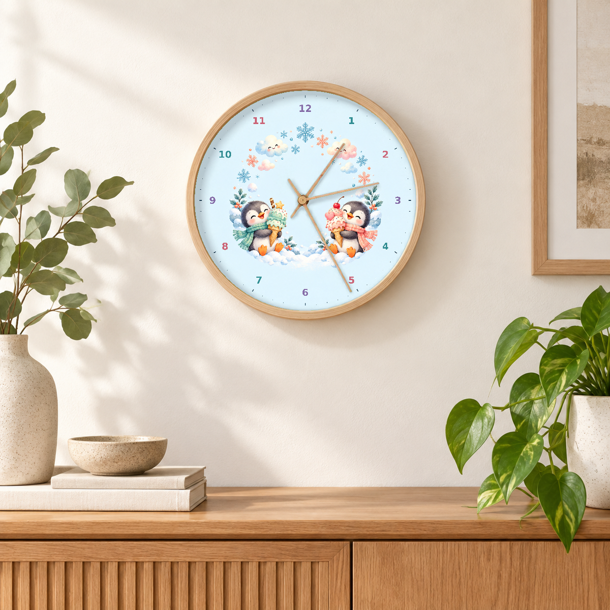 IMAGE_04_Wall_-_Kids_Penguin_Ice_Cream_Wall_Clock_30cm_Wooden_Frame_-_WC-K112_-_649310204601.png