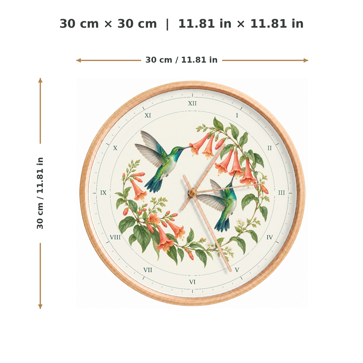 IMAGE_05_Measurements_-_Hummingbird_Garden_Wall_Clock_30cm_Wooden_Frame_-_WC-A003_-_649310203512.png