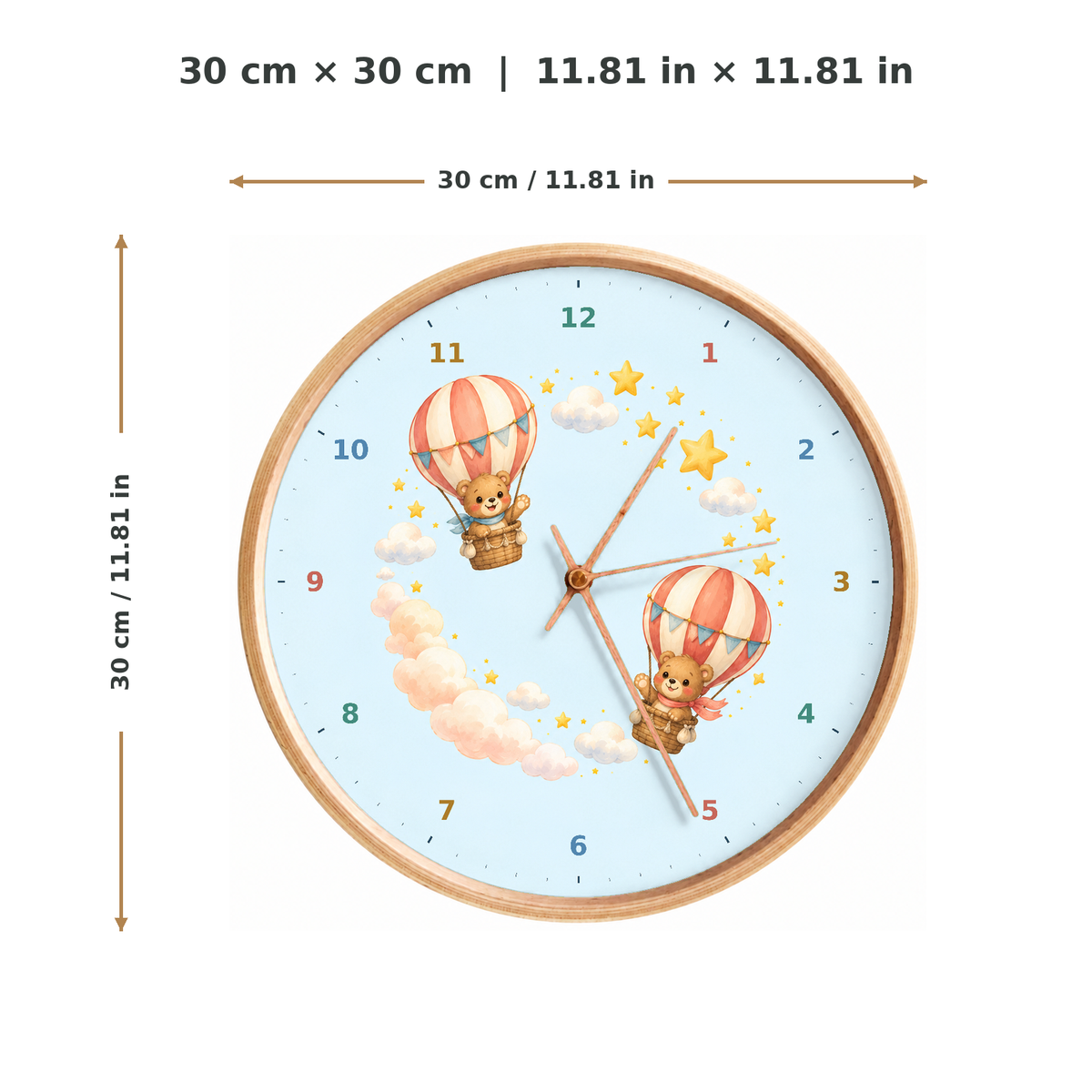 IMAGE_05_Measurements_-_Kids_Bears_in_Balloons_Wall_Clock_30cm_Wooden_Frame_-_WC-K113_-_649310204618.png