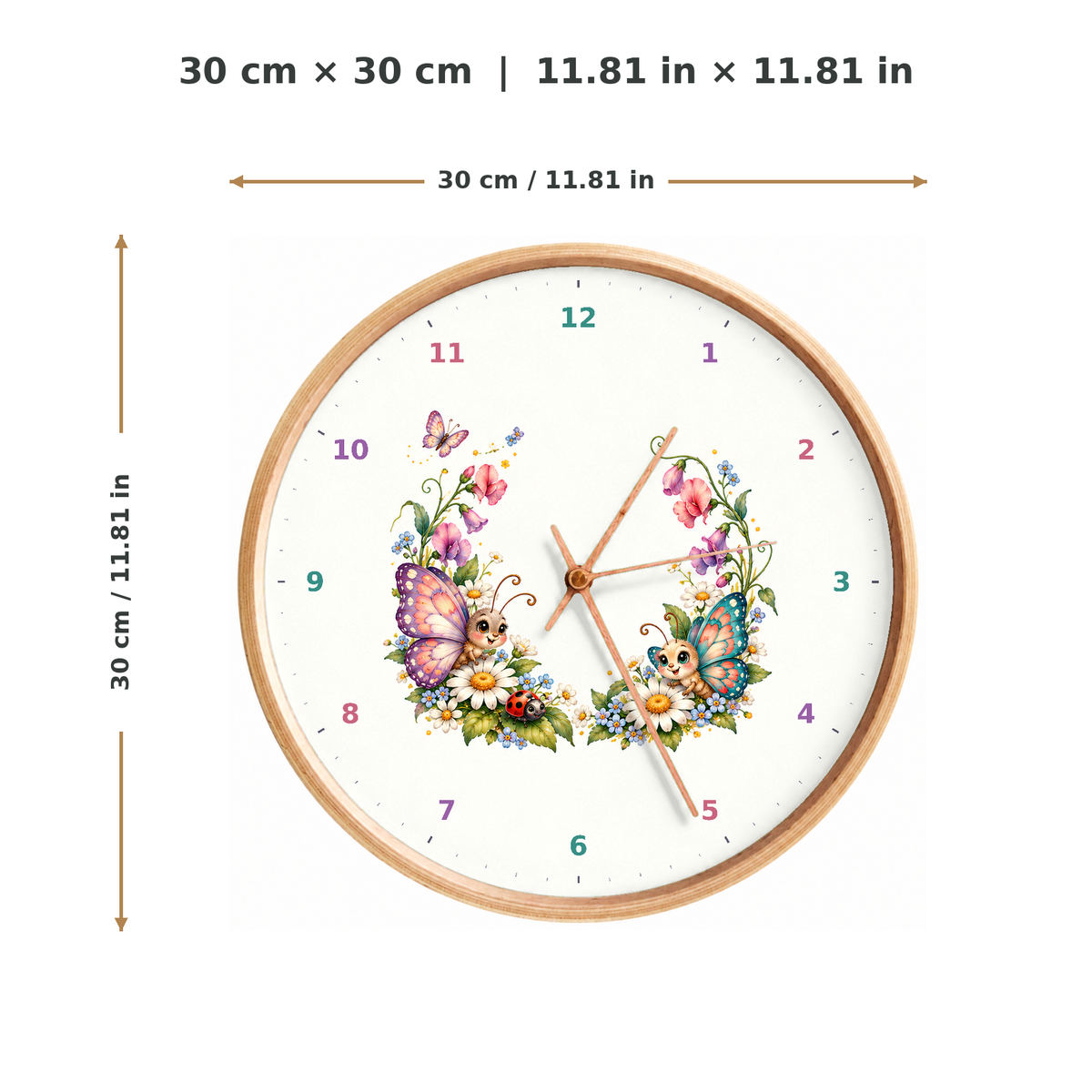 IMAGE_05_Measurements_-_Kids_Butterfly_Meadow_Wall_Clock_30cm_Wooden_Frame_-_WC-K104_-_649310204526.png