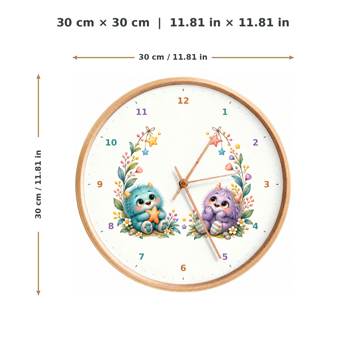 IMAGE_05_Measurements_-_Kids_Cuddly_Monsters_Wall_Clock_30cm_Wooden_Frame_-_WC-K111_-_649310204595.png