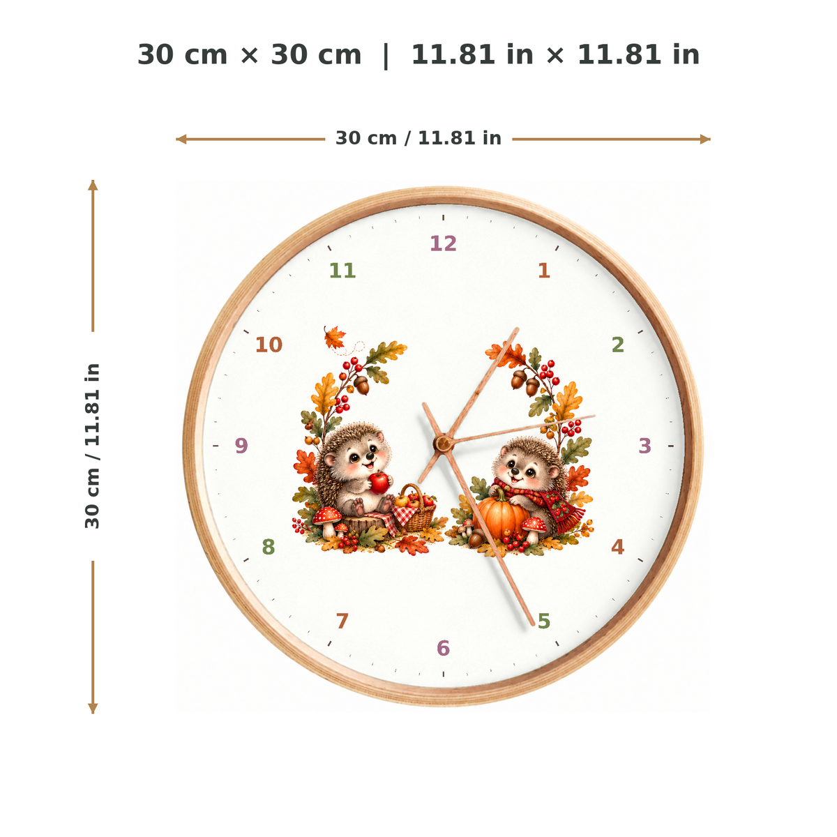 IMAGE_05_Measurements_-_Kids_Hedgehog_Picnic_Wall_Clock_30cm_Wooden_Frame_-_WC-K115_-_649310204632.png